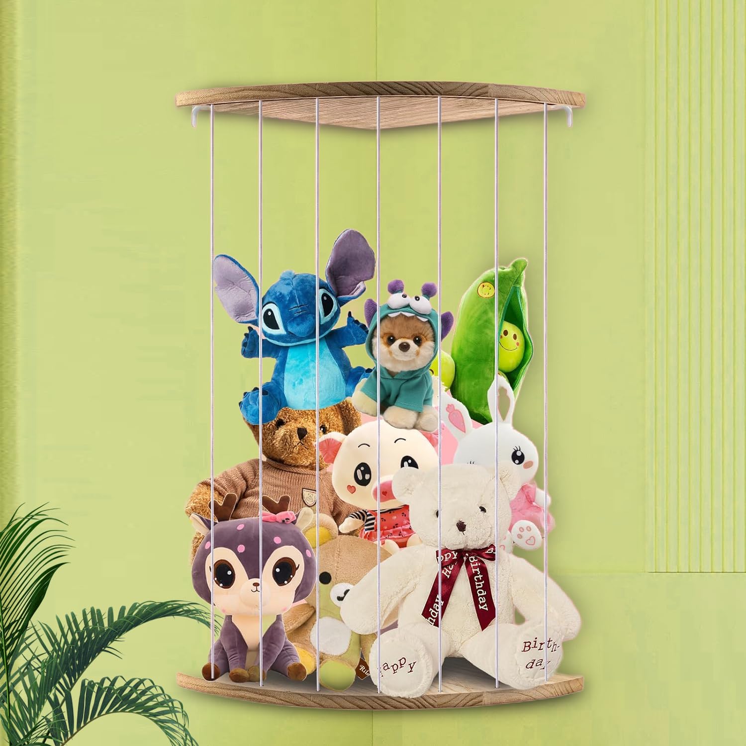 LOFTANK Stuffed Animal Storage, Corner Soft Wood Toy Shelves for Kids Bedroom, Toddler Play Room, Plush Toy Storage, Wooden Plushies Organizer for Teddy