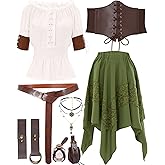 Geyoga Women Pirate Costume Set with Renaissance Pirate Shirt Dress Corset Waist Belt Potion Bottle Halloween Medieval Outfit