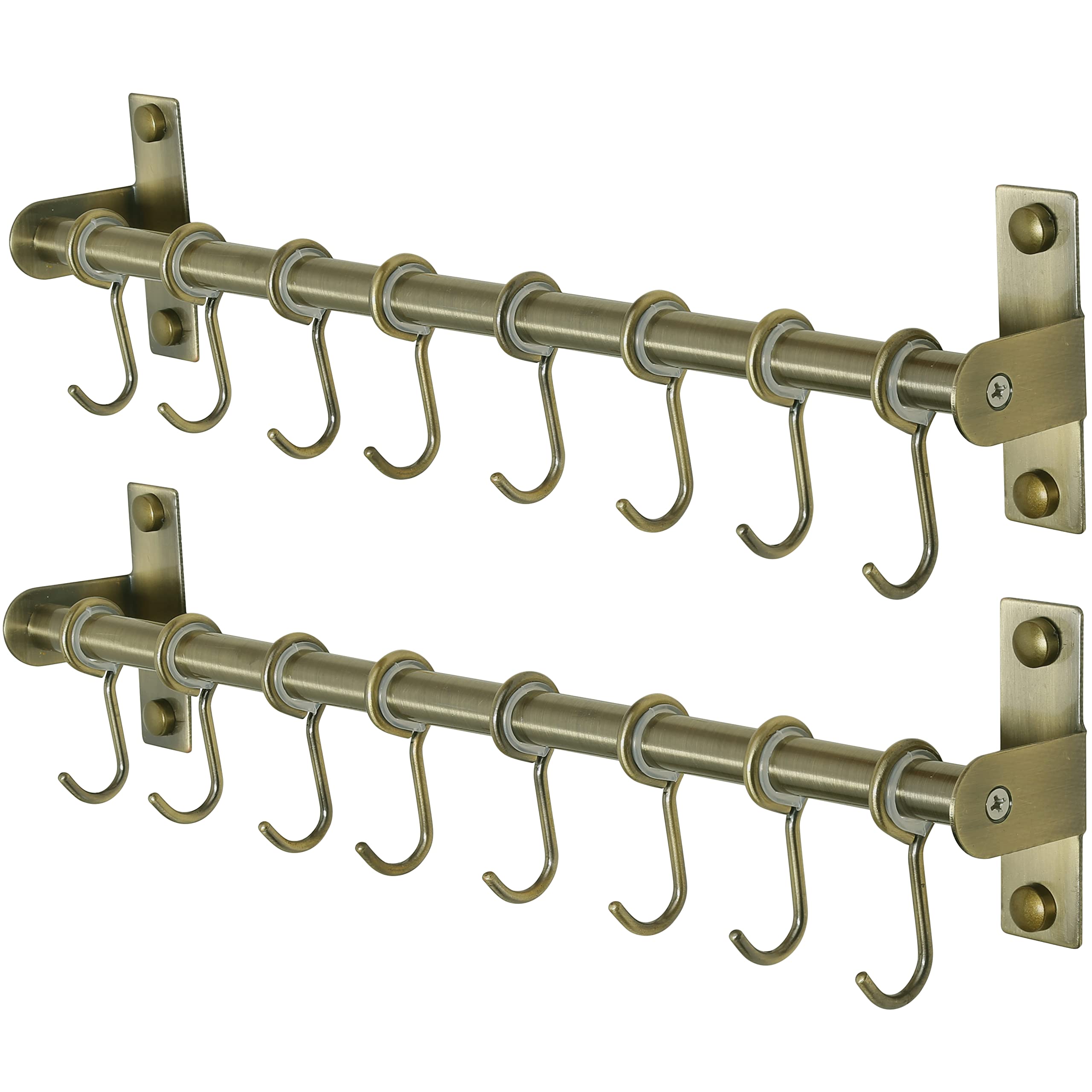 Dseap Pot Rack - Pots and Pans Hanging Rack Rail with 8 Hooks, Pot Hangers for Kitchen, Wall Mounted, Bronze, Pack of 2