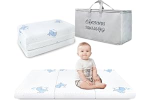 GOODFINDS Pack and Play Mattress, 38x26x3 Foldable Memory Foam Baby Mattress for Pack N Play, 3 Inch Thick Trifold Pack N Play Mattresses, Breathable & Washable Cover