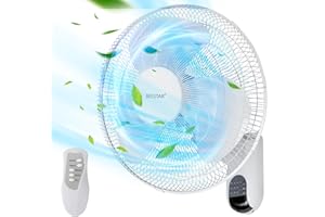 BEESTAR 16 Inch Oscillating Wall Mount Fan, 90 Degree, 3 Speeds Bedroom Fan, Shop Fan with 6 ft cord,High Velocity Fan for Bedroom Home Office Garage (Remote control model), White