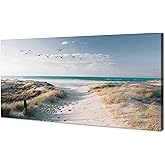 KZKU Beach Wall Decor Sea Ocean Canvas Wall Art Pictures for Living Room Bedroom Offico Framed Gallery Bathroom Prints Wall Art Sunshine Beach Dune Home Decor Artwork 24"X48"