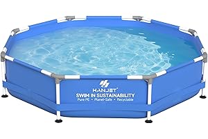 Hanjet Above Ground Pools Family Swimming Pool for Outdoor Backyard with Pool Cover and Pool Mat: 8ft x 20in - Odor-Free Eco PE Material, Reinforced Steel Frame