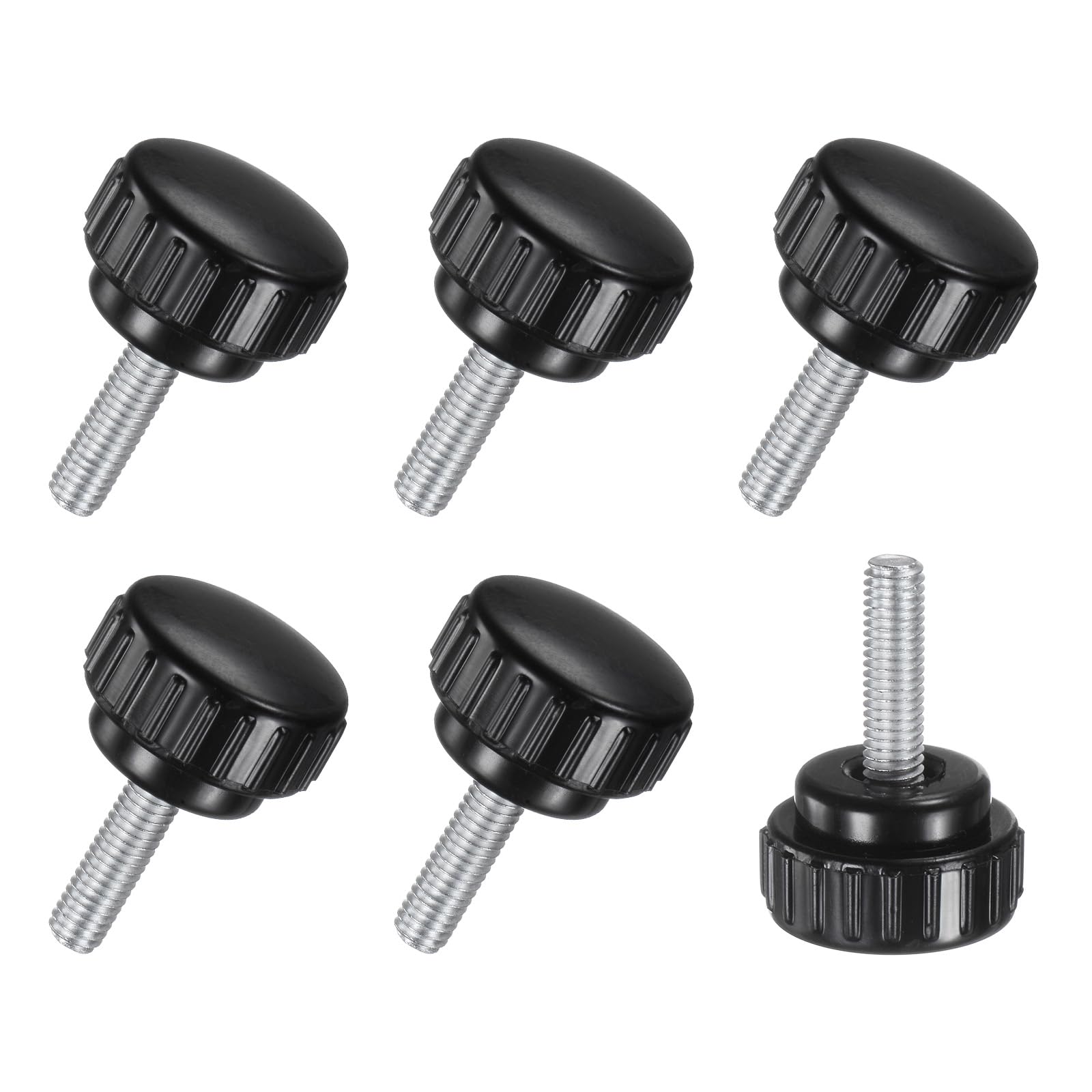 M METERXITY 6-Pack Knurled Clamping Knobs, M6x20mm Male Thread Knurled Thumbscrew, Carbon Steel Screw on Knobs Grips for Machinery/Electronic/Furniture, Mounting Handle Bolts [Black]