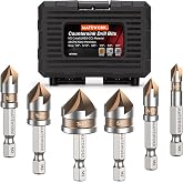 Matework 6Pcs Countersink Drill Bit Set, M2 Cobalt HSS 1/4" Hex Shank | CO HSS Heat &amp; Wear Resistant, 5-Flute Smooth Drilling, 82&deg; Tip, 5+1 Multi-Size, Works on Metal, Wood, Plastic, Storage Case