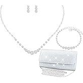 Aixiao Silver Jewelry Set for Women Crystal Choker Necklace Earrings Link Bracelet Bridal Wedding Jewelry for Brides Bridemaid Prom Costume Accessories