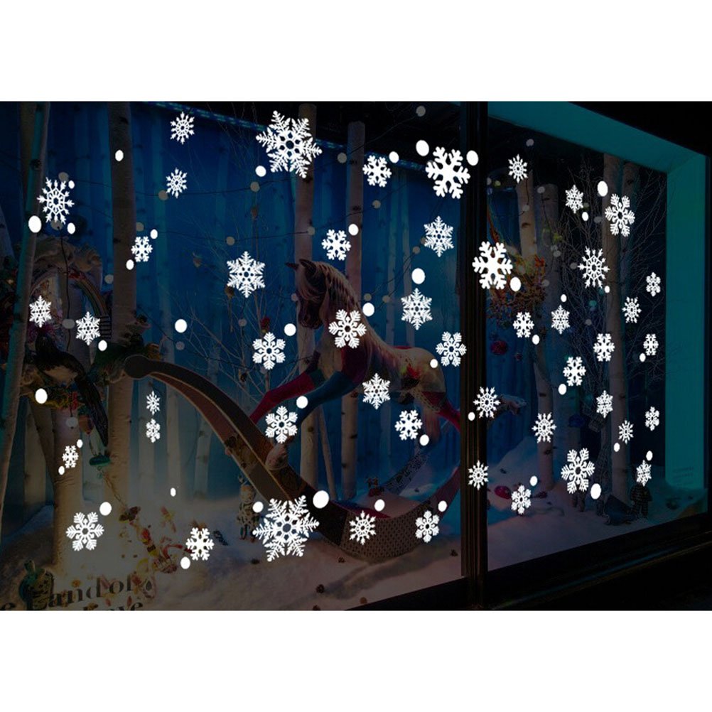 FENICAL 48pcs Snowflakes Window Stickers Glueless PVC Wall Stickers for Window Glasses Christmas Window Decorations