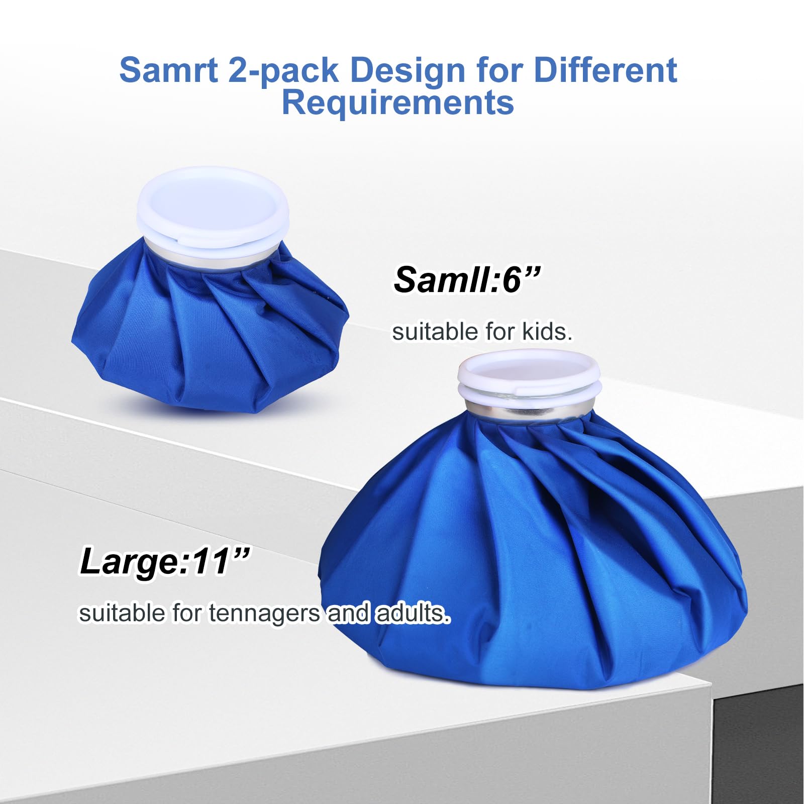 Ice Bags for Injuries, 3rd Gen Reusable Ice Packs, Hot & Cold Therapy Pain Relief, Ice Bag No-Leak & Waterproof, Traditional Ice Pack, Versatile & Durable, Blue (6 in + 11 in)