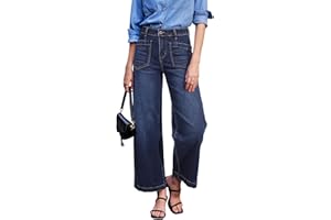Sidefeel Women's Wide Leg Jeans High Waisted Stretchy Jeans Straight Leg Loose Fit Zimbaplatinum Ankle Denim Pants
