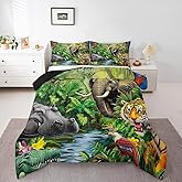 Jungle Animals Comforter Set - Queen Size Safari Animal Bedding with 1 Comforter and 2 Pillow Cases