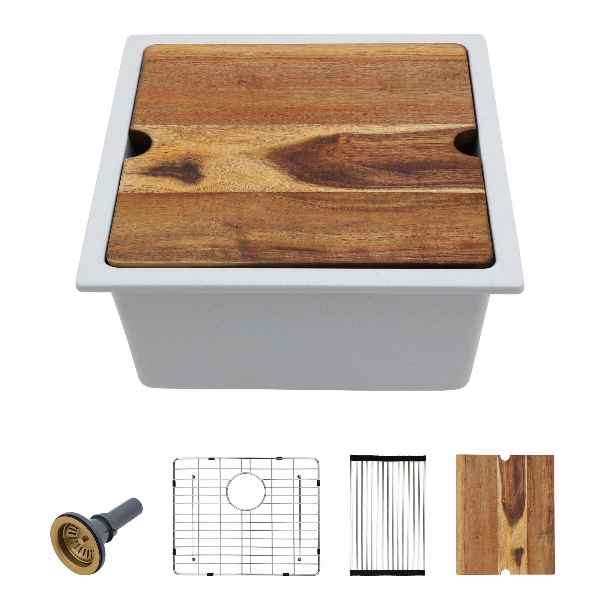 Photo 1 of 18 Undermount Bar Sink Workstation - Fulorni 18"x18" Undermount Wet Bar Sink White Granite Composite Quartz Classic Single Bowl Under Counter Small Kitchen Bar Prep RV Sink Basin