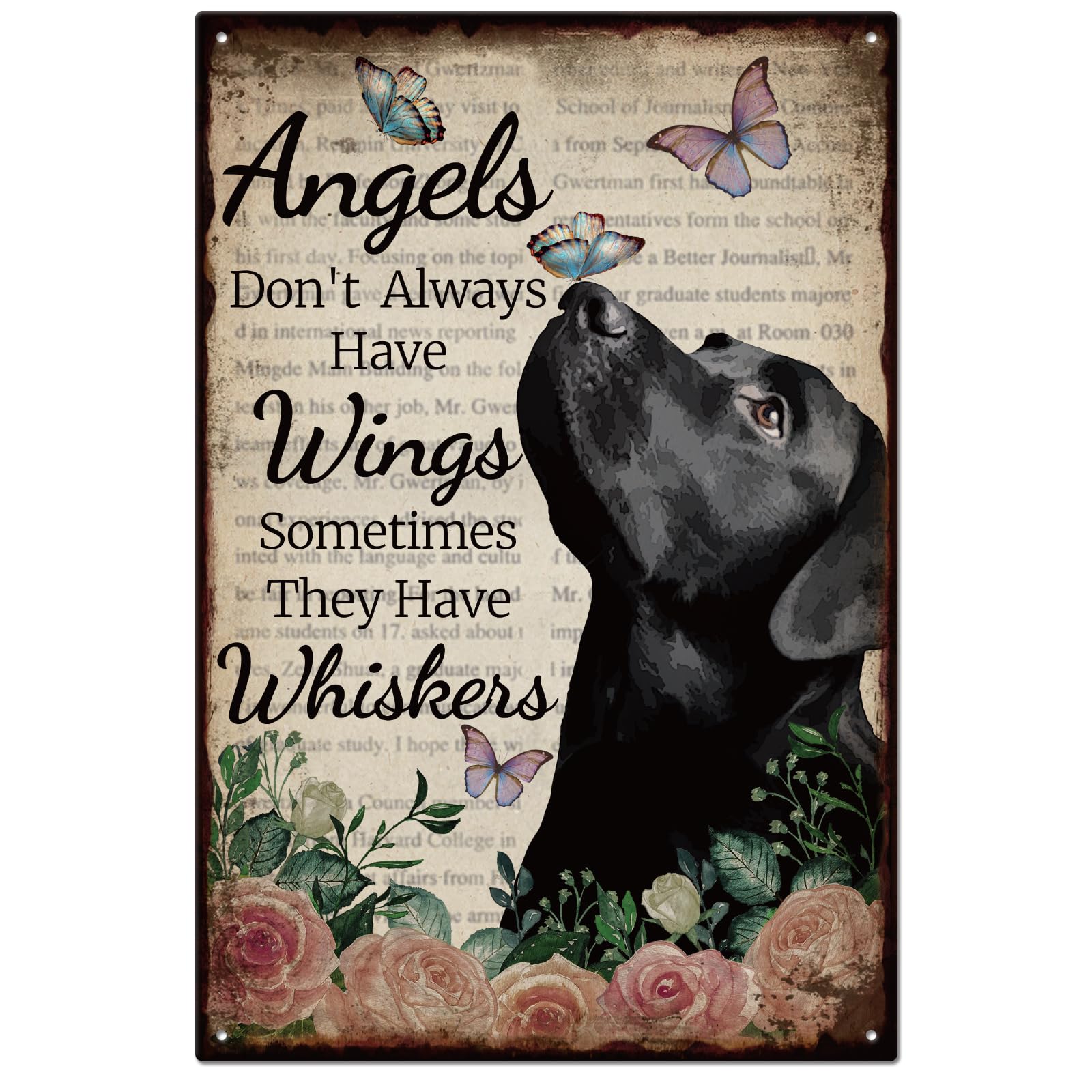 GLOBLELAND Vintage Metal Tin Sign Funny Retro Black Dog Metal Wall Decor Decorative Tin Sign Art Plaque Poster 8×12inch/20x30cm for Home Kitchen Bar Club Decoration