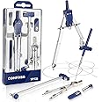 Compass for Geometry Large, Professional Drawing Compass Metal Drafting Compass Kit with Extension Bar,Metal Compass Geometry Set for Geometry, Drafting, Math, Drawing, for Engineer and Mathematician