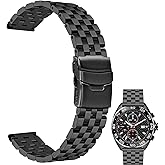 Juntan 18mm 20mm 22mm 24mm 26mm Stainless Steel Watch Band Replacement Metal Brushed Watch Strap Bracelet Deployment Double FlipLock Buckle Silver Black