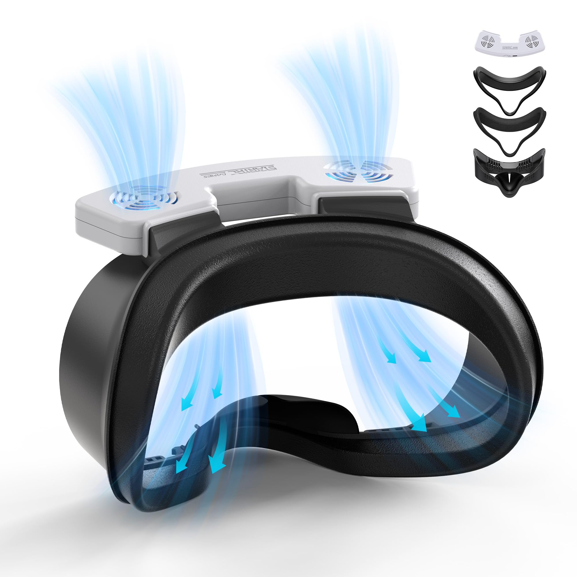 Photo 1 of STARTRC GAMES Facial Interface Cooling Fan for Meta Quest 3S Accessories, Soft PU Leather & Ice Silk Cotton Face Pad Compatible with Oculus Quest 3S, Adjustable Fan to Relieve Lens Fogging (3 Speeds)