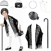 Waybas Elegant Old Lady Costume for Kids, 100th Days of School Girl Grandma Costume Granny Wig costume Dress Up for School Halloween