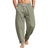 TRFIC Mens Linen Pants Casual Harem Pants Lightweight Summer Beach Pants Drawstring Vacation Yoga Trousers with Pockets