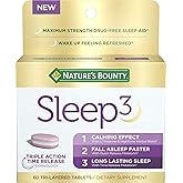 Nature’s Bounty Sleep3 Melatonin 10mg, Maximum Strength 100% Drug Free Sleep Aid, Dietary Supplement, L-Theanine & Nighttime Herbal Blend Time Release Technology, 60 Tri-Layered Tablets