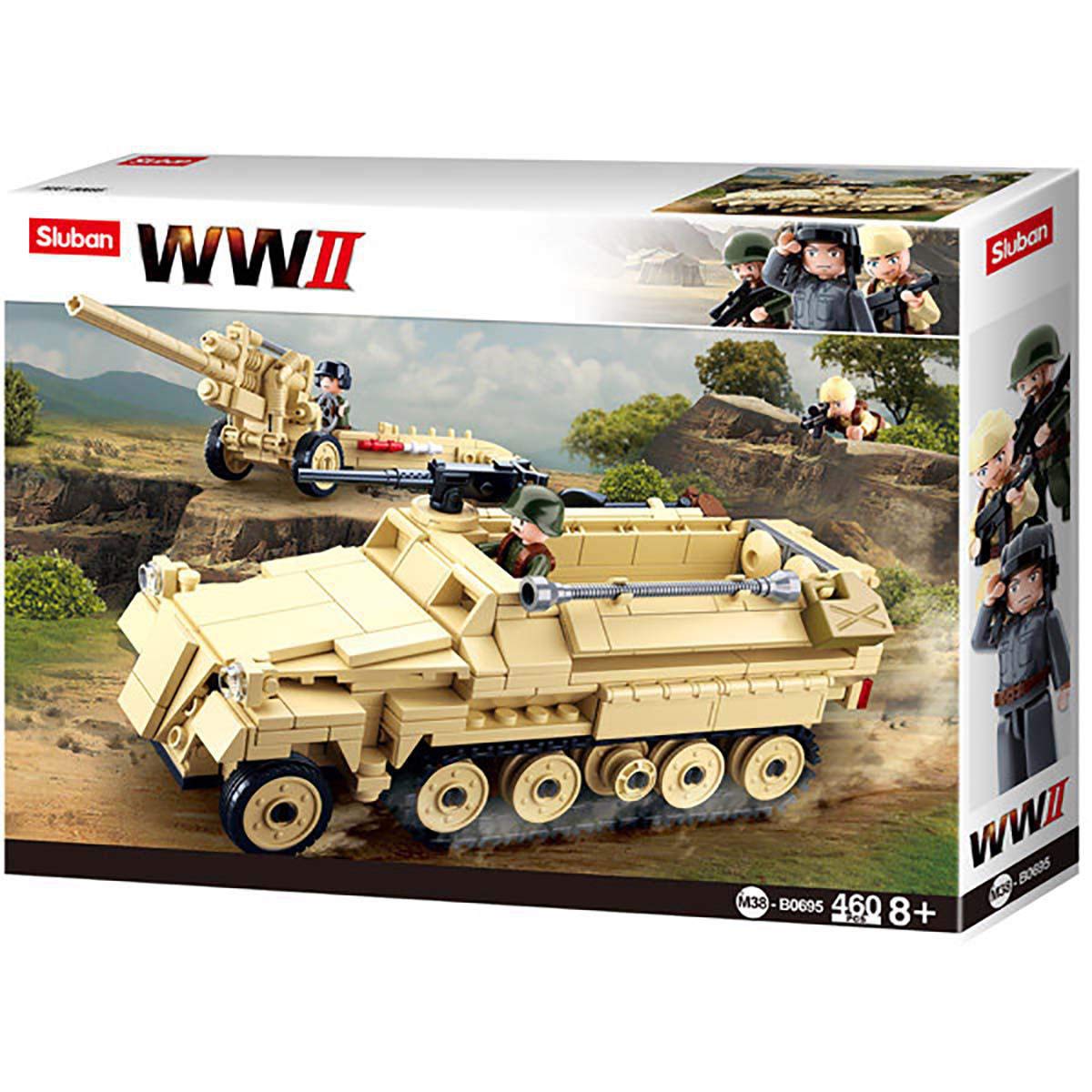 Sluban M38-B0695 WWII 2. Weltkrieg Schützenpanzerwagen Halbkettenfahrzeug mit Geschütz Bausteine 460 Teile