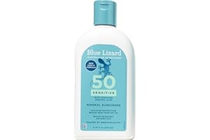 Blue Lizard SENSITIVE Mineral Sunscreen with Zinc Oxide, SPF 50+, Water Resistant, UVA/UVB Protection with Smart Bottle Technology - Fragrance Free, 8.75 oz.