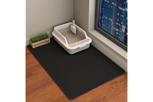 HCY&WLD Cat Litter Mat, 35x24 Inch/30x22 Inch/24x18 Inch Double Layer Cat Litter Box Mat, EVA Non-Slip, Waterproof Urine Proof Cat Litter Catcher Mat, Easy Clean Scatter Control (35x24 Inch, Black)