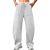 ELLEVEN Womens Baggy Barrel Sweatpants, High Waisted Wide Leg Sweat Pants Drawstring y2k Casual Palazzo Loose Trousers
