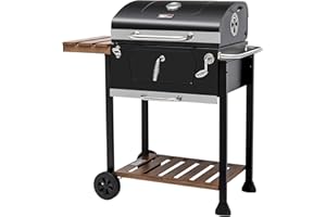 Royal Gourmet CD1824M 24-Inch Charcoal Grill, BBQ Smoker with Handle and Folding Table, Perfect for Outdoor Patio, Garden and Backyard Grilling, Black, Medium