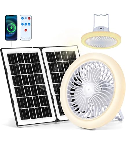Portable Solar Camping Fan With Lights – 18.5” Foldable Panel, Remote Control, Stepless Dimming, Timer & 30dB Quiet Operation