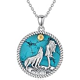 Reaii Wolf Necklace 925 Sterling Silve Turquoise Necklace Wolf And Lady Necklaces Wolf And Moon Pendant Turquoise Jewelry Gifts for Women