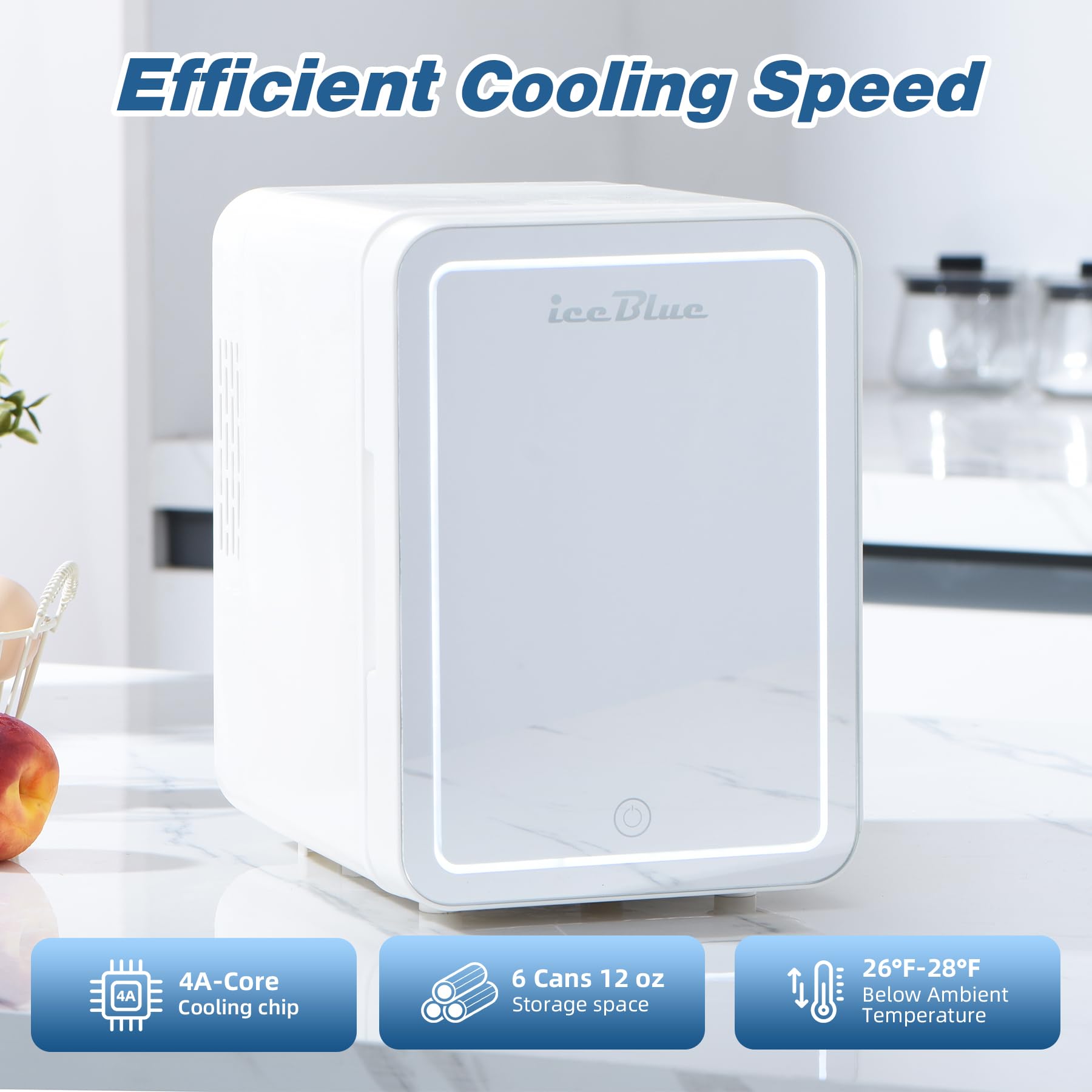 Iceblue Skincare Fridge With Dimmable LED Light Mirror, Mini Beauty Refrigerator, Thermoelectric Cooling Function for Cosmetics and Skincare, AC & DC, 4L- White - Image 6
