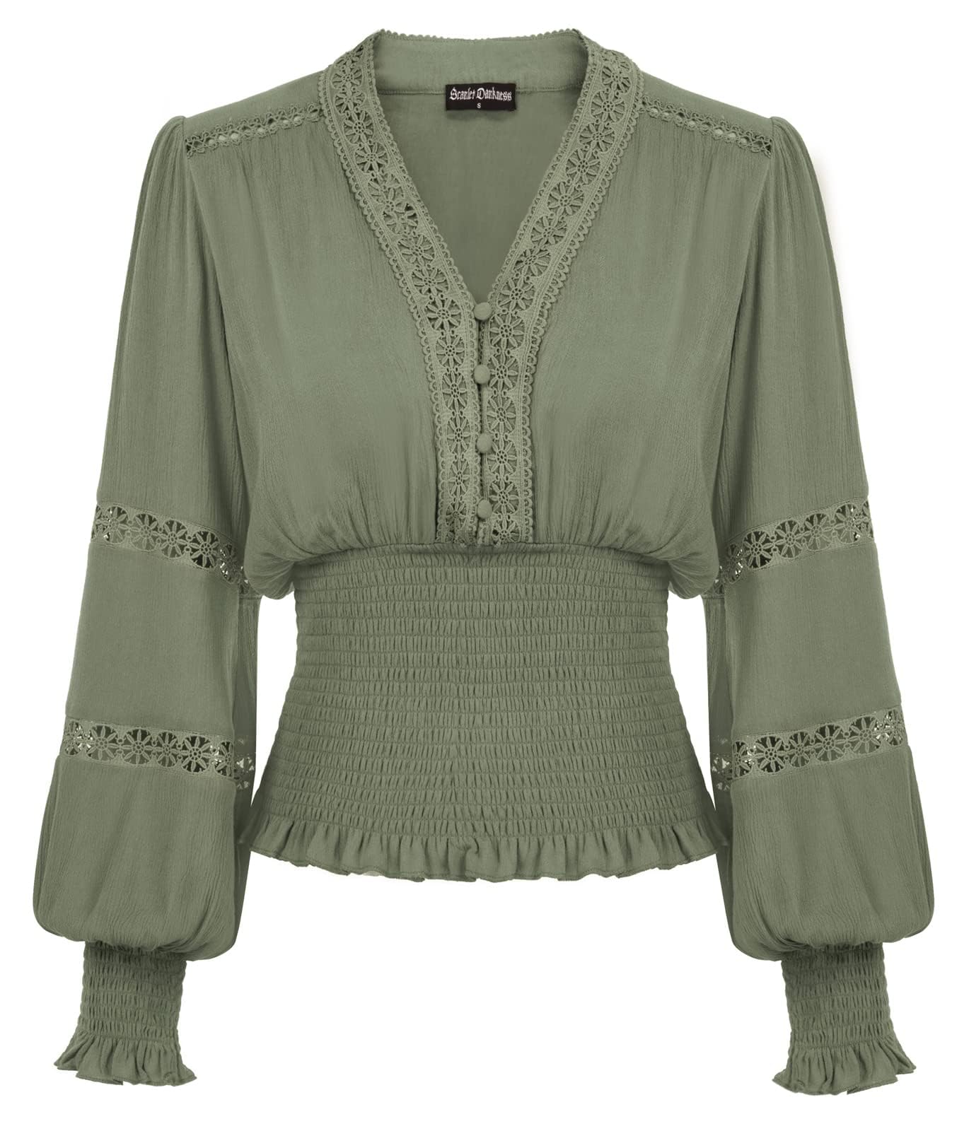 Women Renaissance Blouse Smocked Long Sleeve