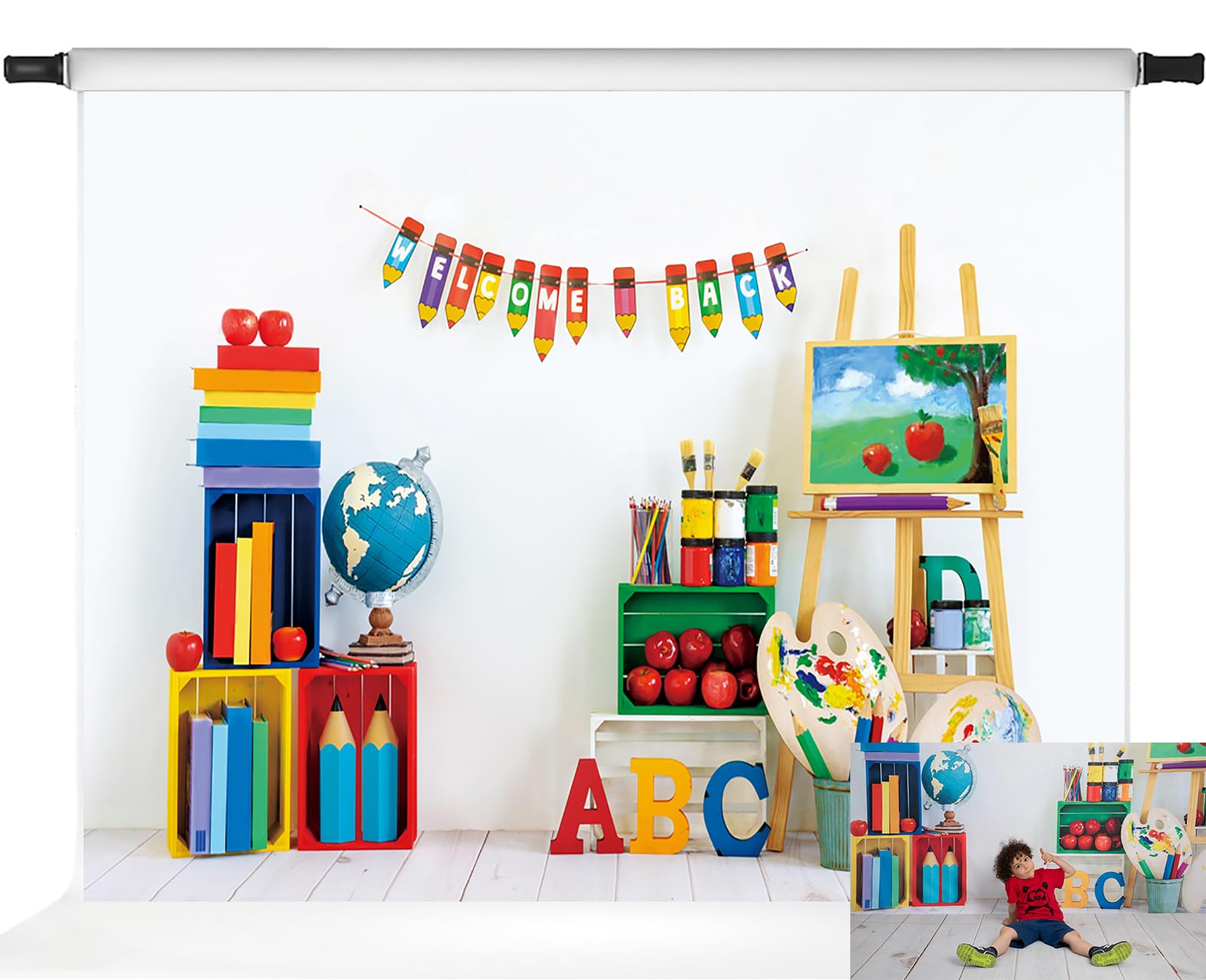 Photo 1 of Kate Welcome Back to School Backdrop for Photography Kindergarten Children Photo Background Colorful Crayon School Banner,7x5ft