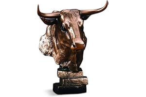 TONTON Stock Market Bull Bust - Wall Street Bronze Finish Statue Figurine
