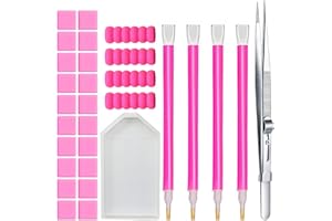 JFIYUOMCI Rhinestone Picker Tool, 4Pcs Dual-head Dotting Tools with 20pcs Clay, Precision Jewelry Tweezers and Diamond Tray, Nail Art Pen for Pick Up Stone, Crystals, Gems, Charms, Diamond Painting