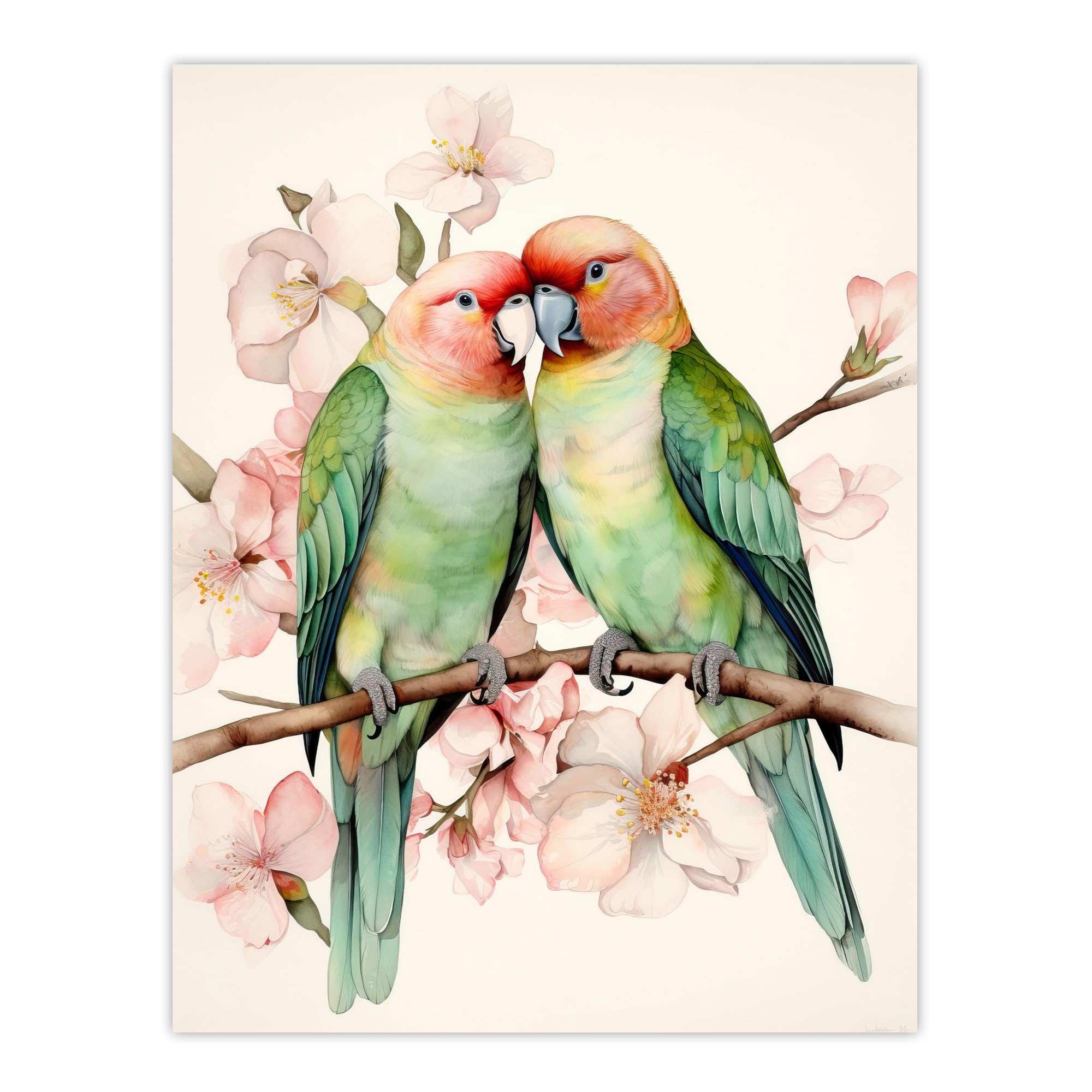 Artery8 Birds Of A Feather Love Birds Perched On A Cherry Bloom Unframed Wall Art Print Poster Home Decor Premium