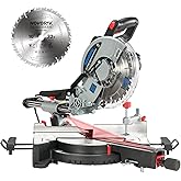 NOVORIK Single Bevel Compound Sliding Miter Saw, Corded Miter Saw with Laser Guide &amp; 15-Amp Heavy-Duty Motor, Speed of 4,000 rpm, Sliding Miter Saw with TCT Saw Blade for Woodworking (10")
