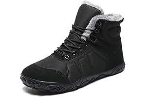 BUWTDAY Mens Womens Snow Boots Winter Barefoot Shoes Warm Fur Lined Short Ankle Booties Outdoor Anti-Slip Wide Toe Box Walking Winter Shoes