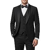 FancyFir Men's Slim Fit 3-Piece Tuxedo Set, One Button Shawl Collar Jacket Vest Pants for Party, Business and Wedding