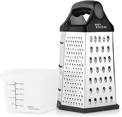 joeji's Kitchen Cheese Grater with Container 6 Sides Box Grater Zester