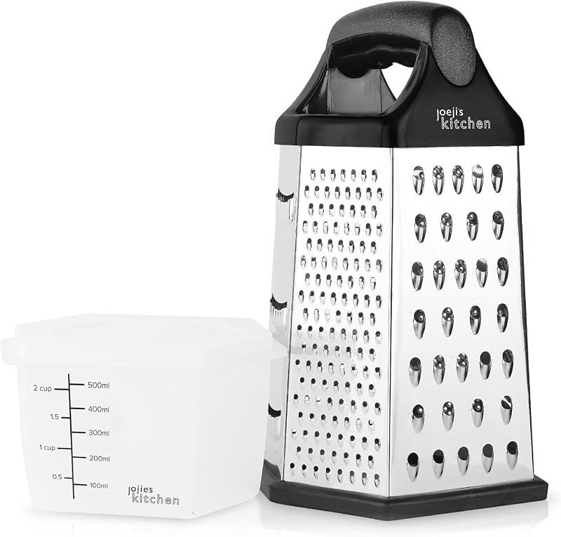joeji's Kitchen Cheese Grater with Container 6 Sides Box Grater Zester