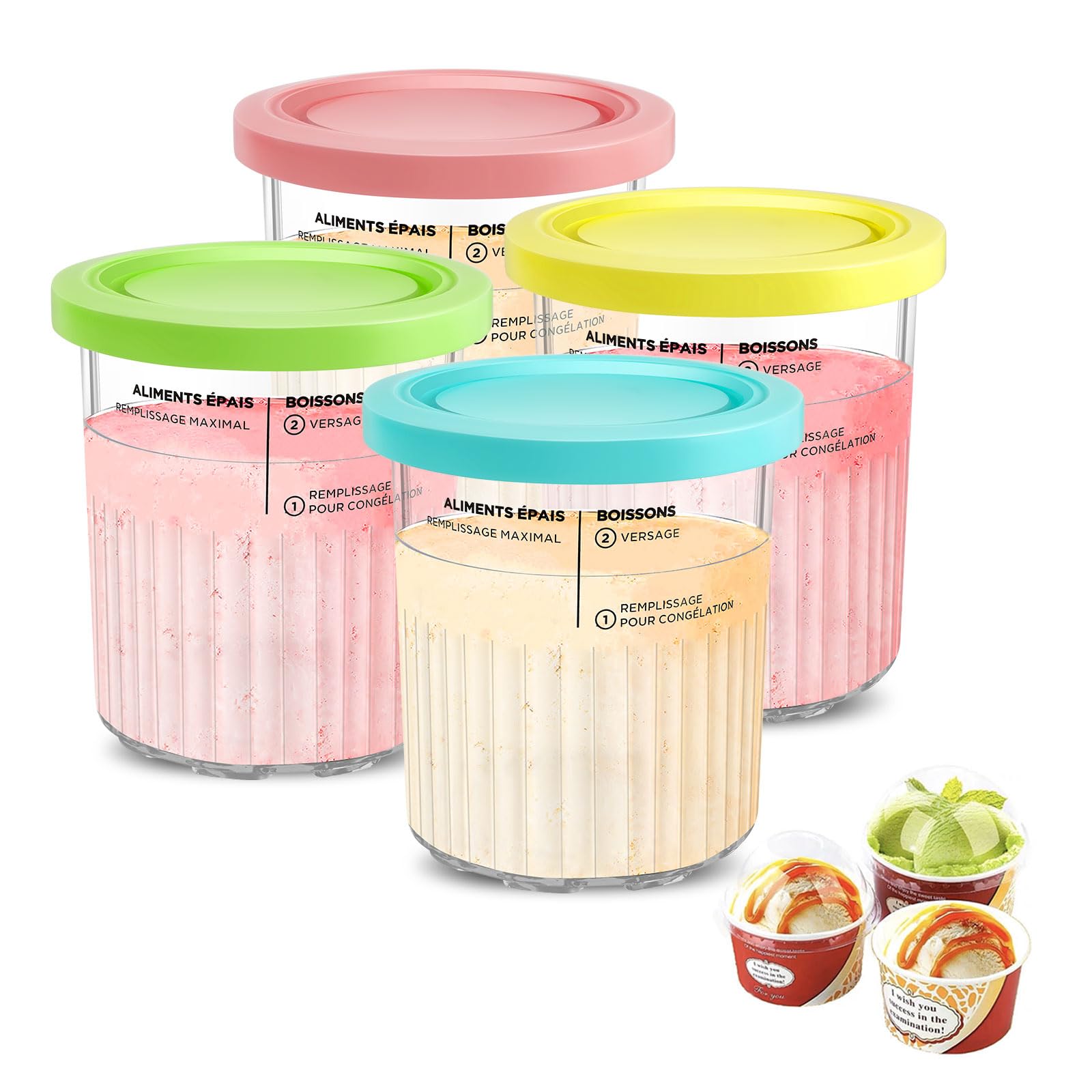 Pintes Et Couvercles Ninja Creami Deluxe - 4 Packs 24 Oz - Compatible NC500/NC501