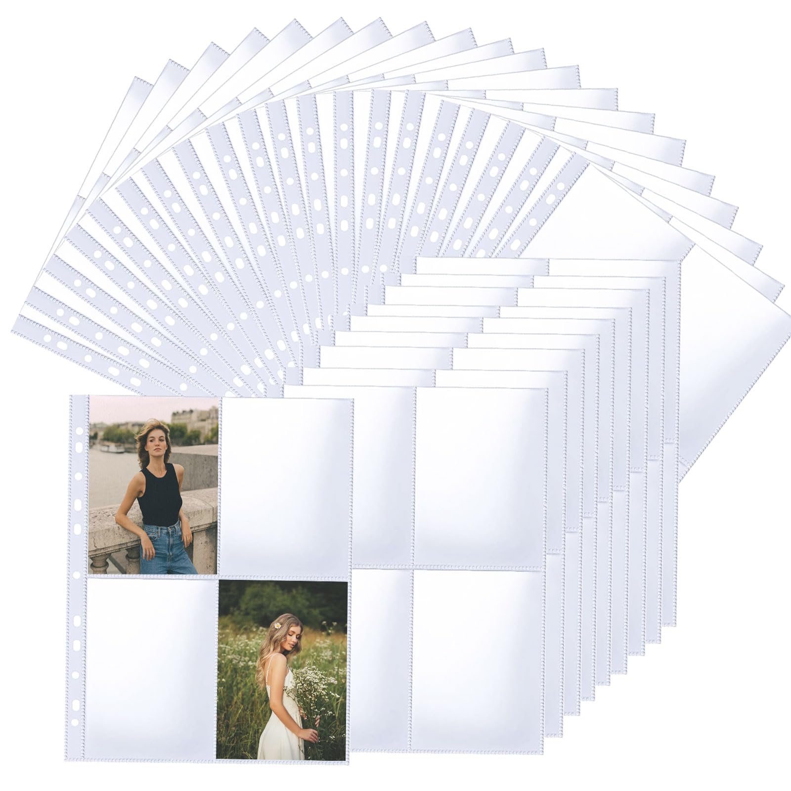 GIONAR 30 Pack 240 Pockets Postcard Album Sleeves, Double-Sided A4 4 Pocket Card Sleeves, Photocard Pocket 11 Holes, Top Loading, for Game Cards/Photo/Album Collection(4Grid)