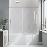 EASYWORC Bathtub Shower Door Frameless, 55-60" W x 60" H Sliding Tub Shower Door, 1/4''(6mm) SGCC Tempered Glass with Explosi