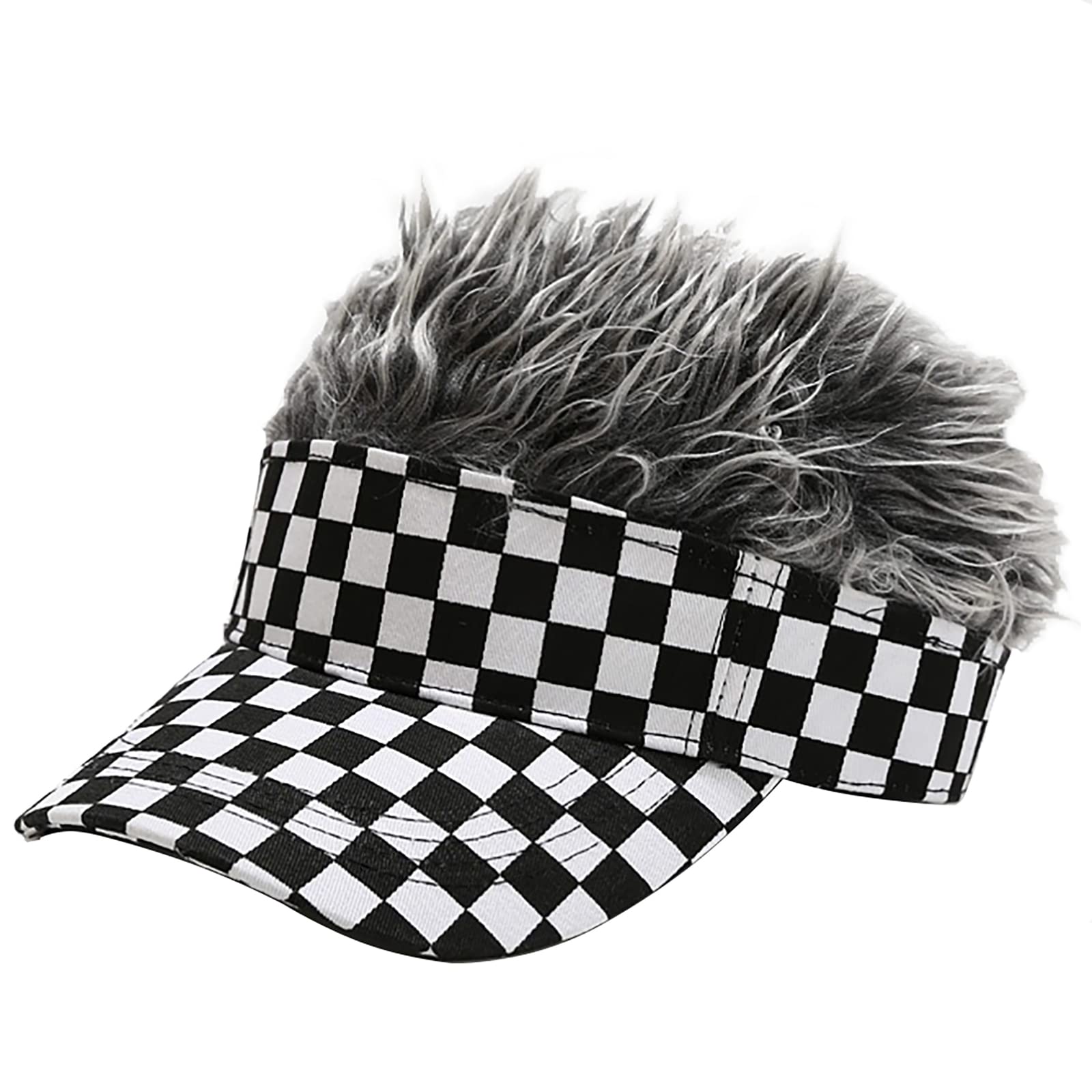 Unisex Checkered Print Sun Visors Hat with Grey