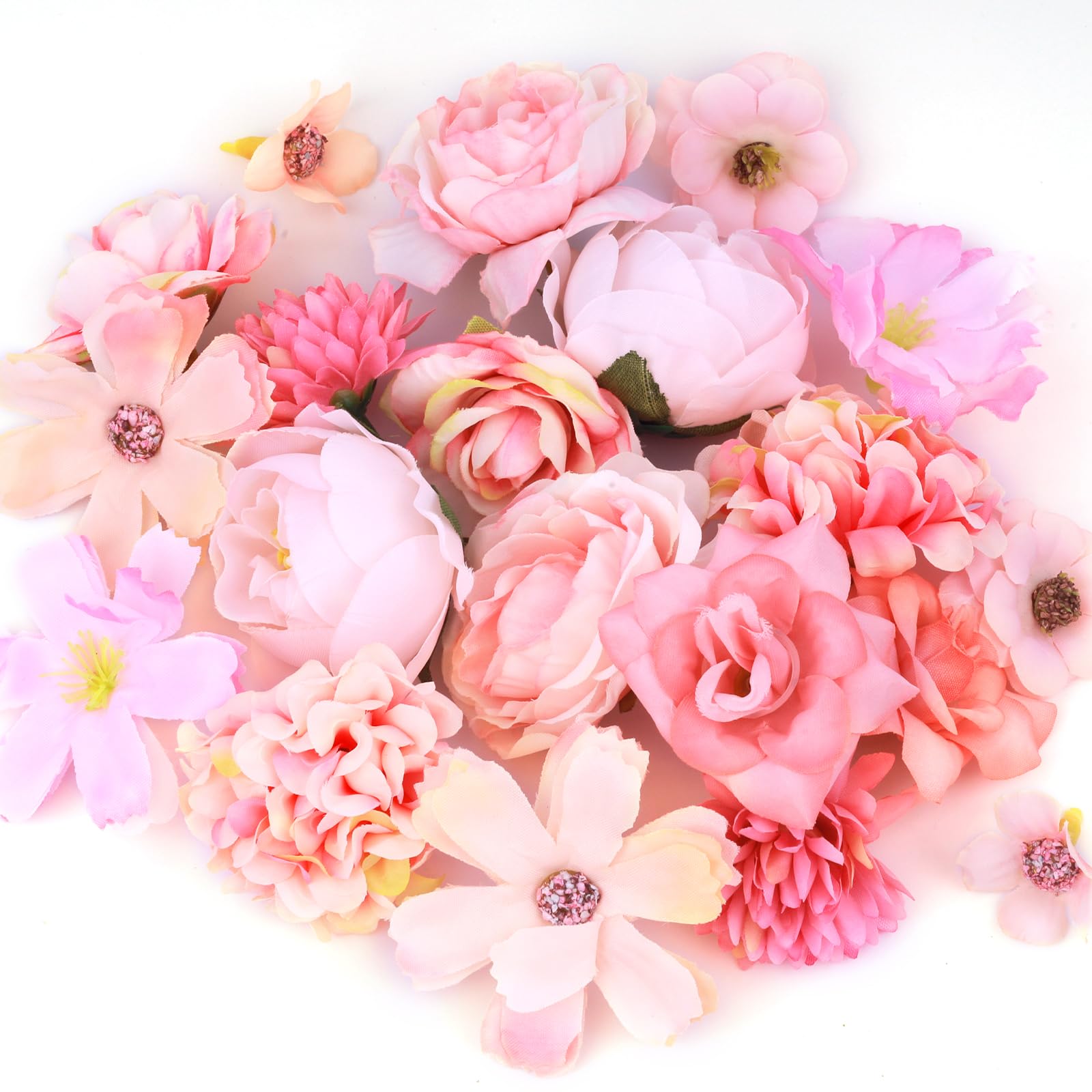 CYZBL 20Pcs Artificial Flower Heads Set, Exquisite Craft Fake Flower Decoration, Small Faux Flowers Heads Non-Fading, Mini Pink Fabric Flower Never Wilt, Heads Decor Bulk Mix for Wedding Bouquet DIY