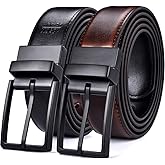 beltox fine Men's Dress Belt Leather Reversible 1.25" Wide Rotated Buckle Gift Box
