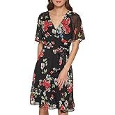 DKNY Womens Short Sleeve Ruffle Hem Faux Wrap Mini Dress