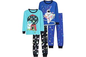 Vopawetty Boys 4-Piece Pajamas Cotton Christmas Halloween Pjs Set Kids Sleepwear