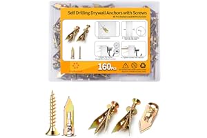 Jyphorixal 160 PCS Drywall Self Drilling Anchors with Screws Kit,80 PCS Sheetrock Anchors (0.47X1.18inch) and 80 PCS Screws, Eliminating The Need for Drilling or Punching Holes in The Wall.