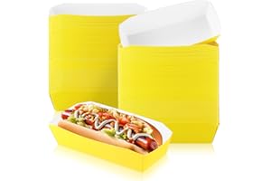 Yeaqee 100 Pcs 7" Paper Hot Dog Trays Disposable Paper Food Nacho Boats Hot Dog Holders Hot Dog Plates Disposable Serving Trays for Carnivals, Parties, Dinner, Cookouts (Yellow)